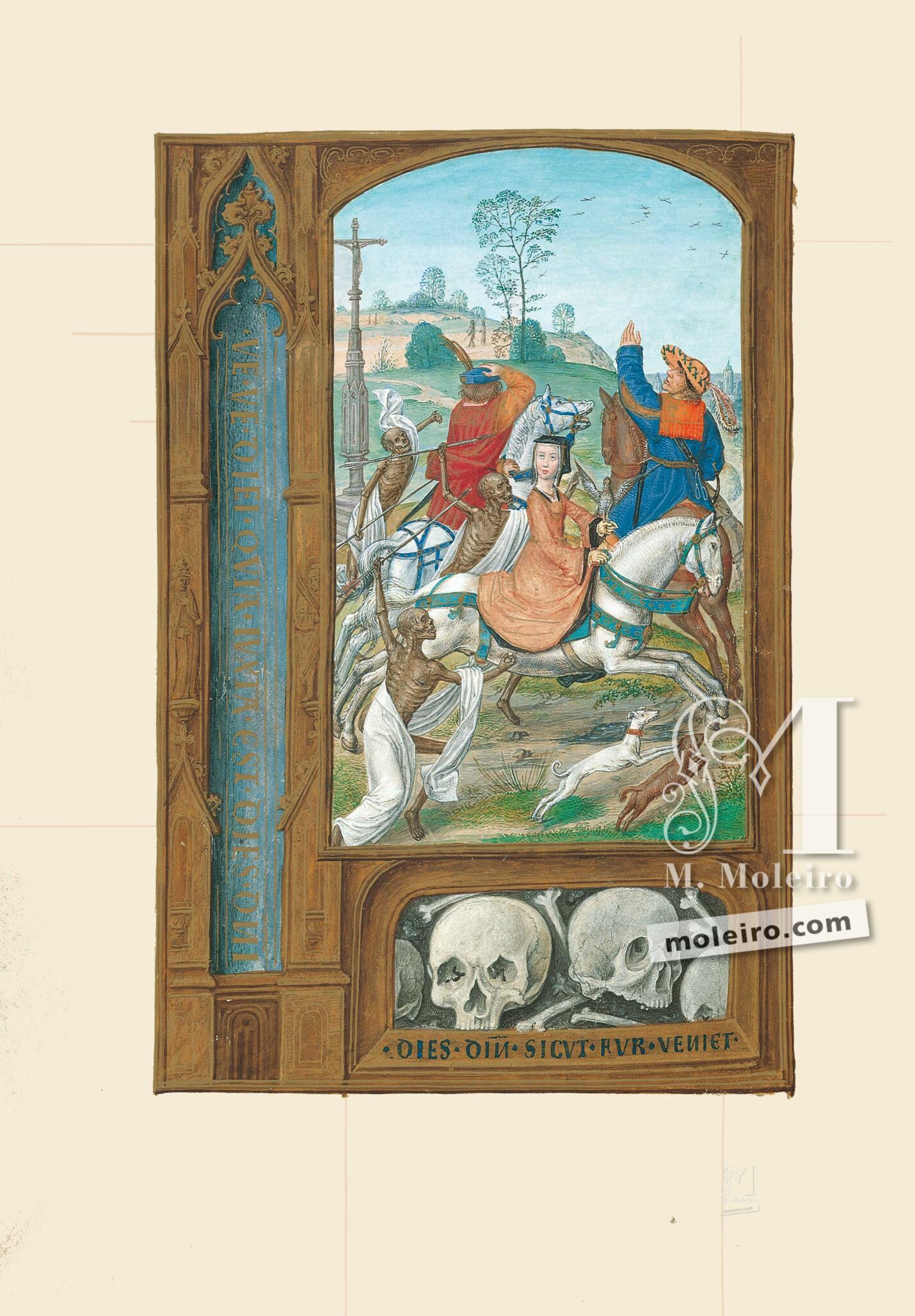 f. 158v, La leyenda del encuentro de los tres vivos y de los tres muertos