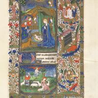 Hours of the Virgin: Prime. The Nativity; Annunciation of the Shepherds, f.41r