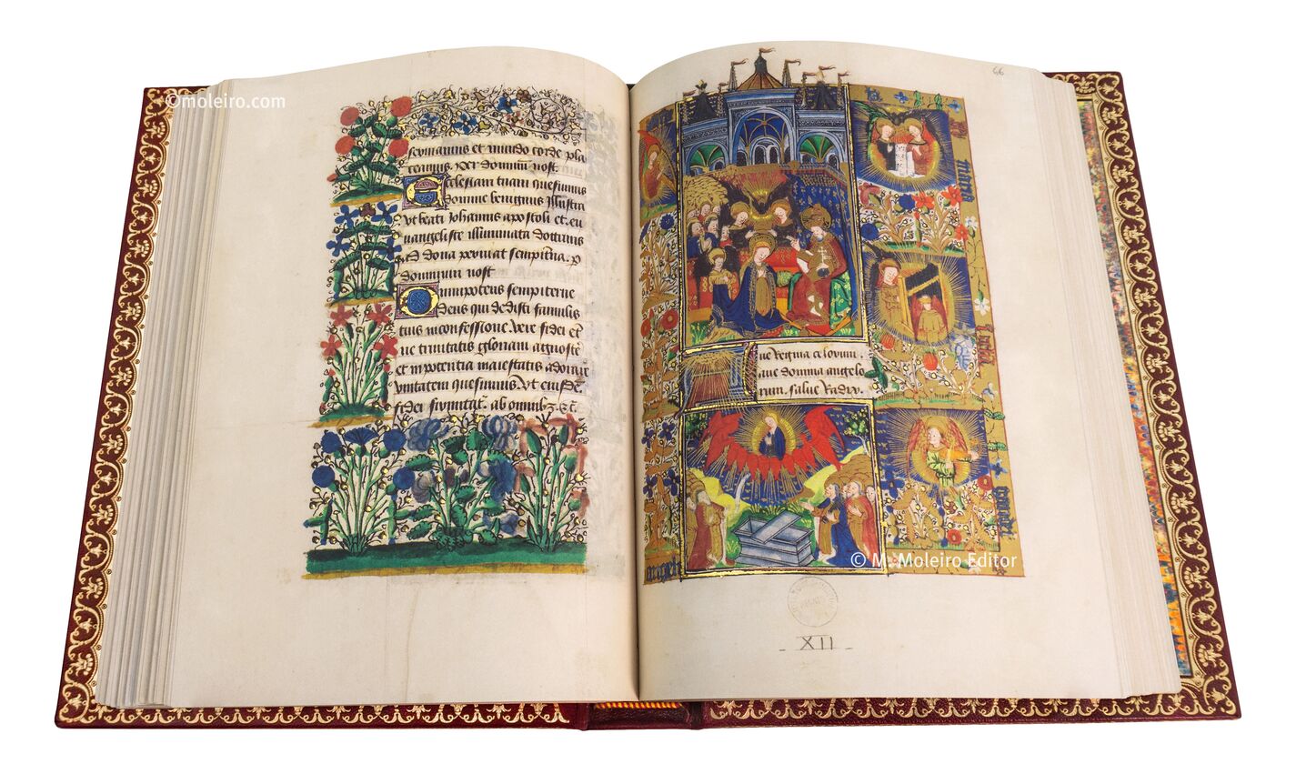 Libro de Horas de Jean de Montauban Oracin a la Virgen: Ave regina celorum. Asuncin y coronacin de la Virgen, f.65v-66r