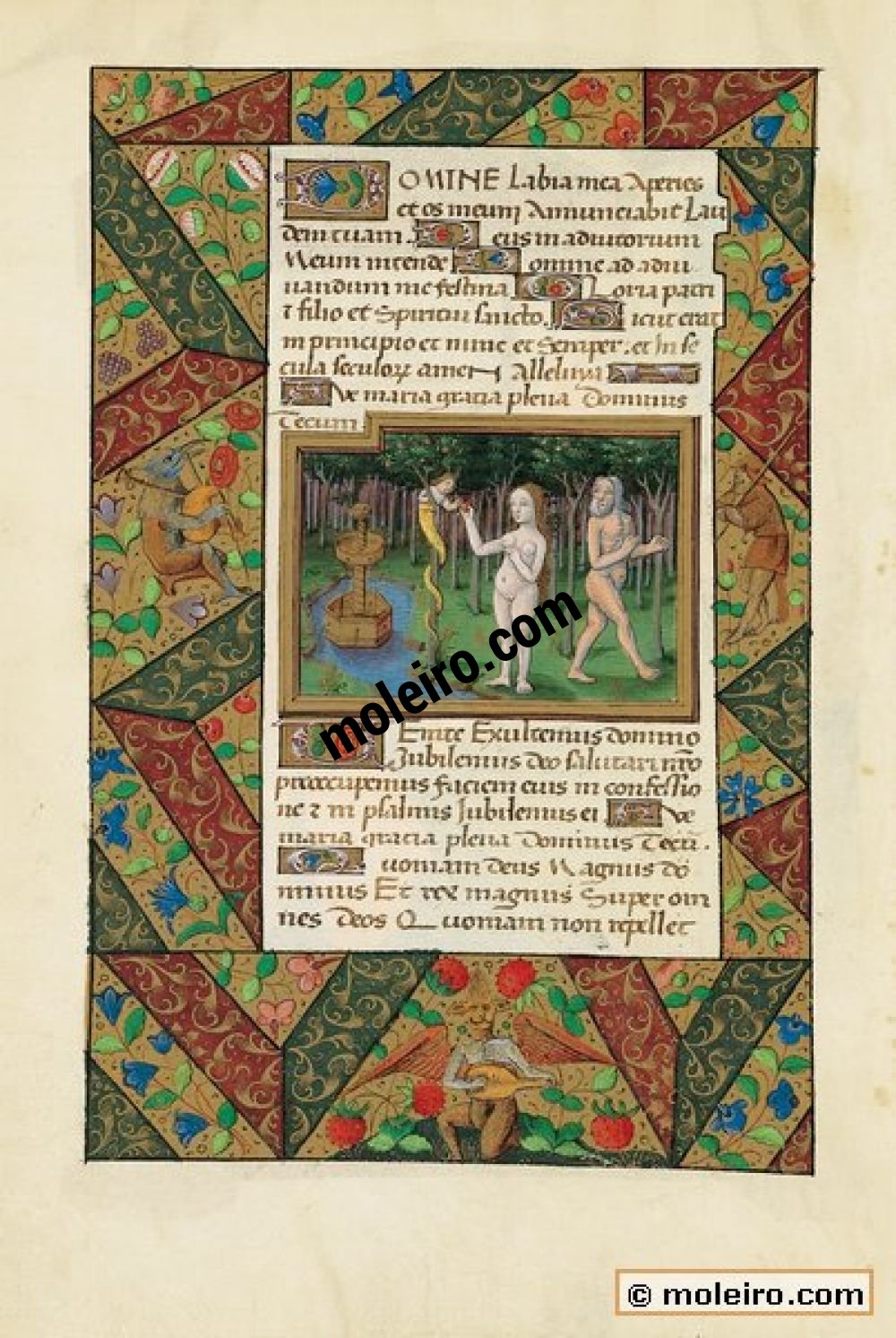 Libro de Horas de Luis de Orleans f. 12v, La serpiente tienta a Eva