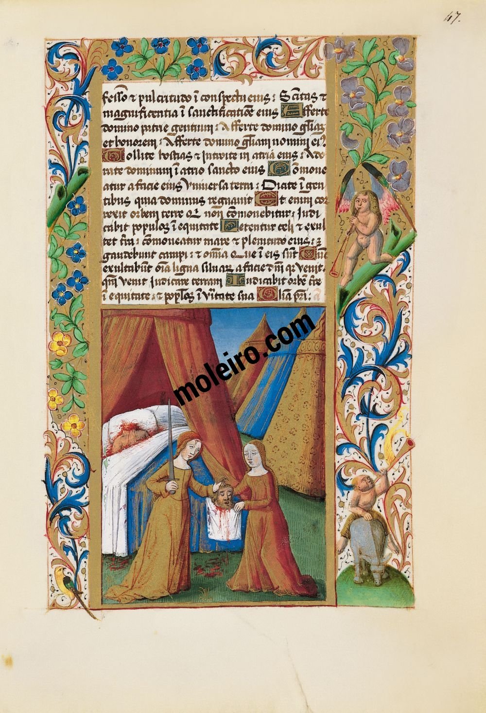 Stundenbuch des Ludwig von Orleans f. 47r, Judith überreicht ihrer Dienerin das Haupt des Holofernes