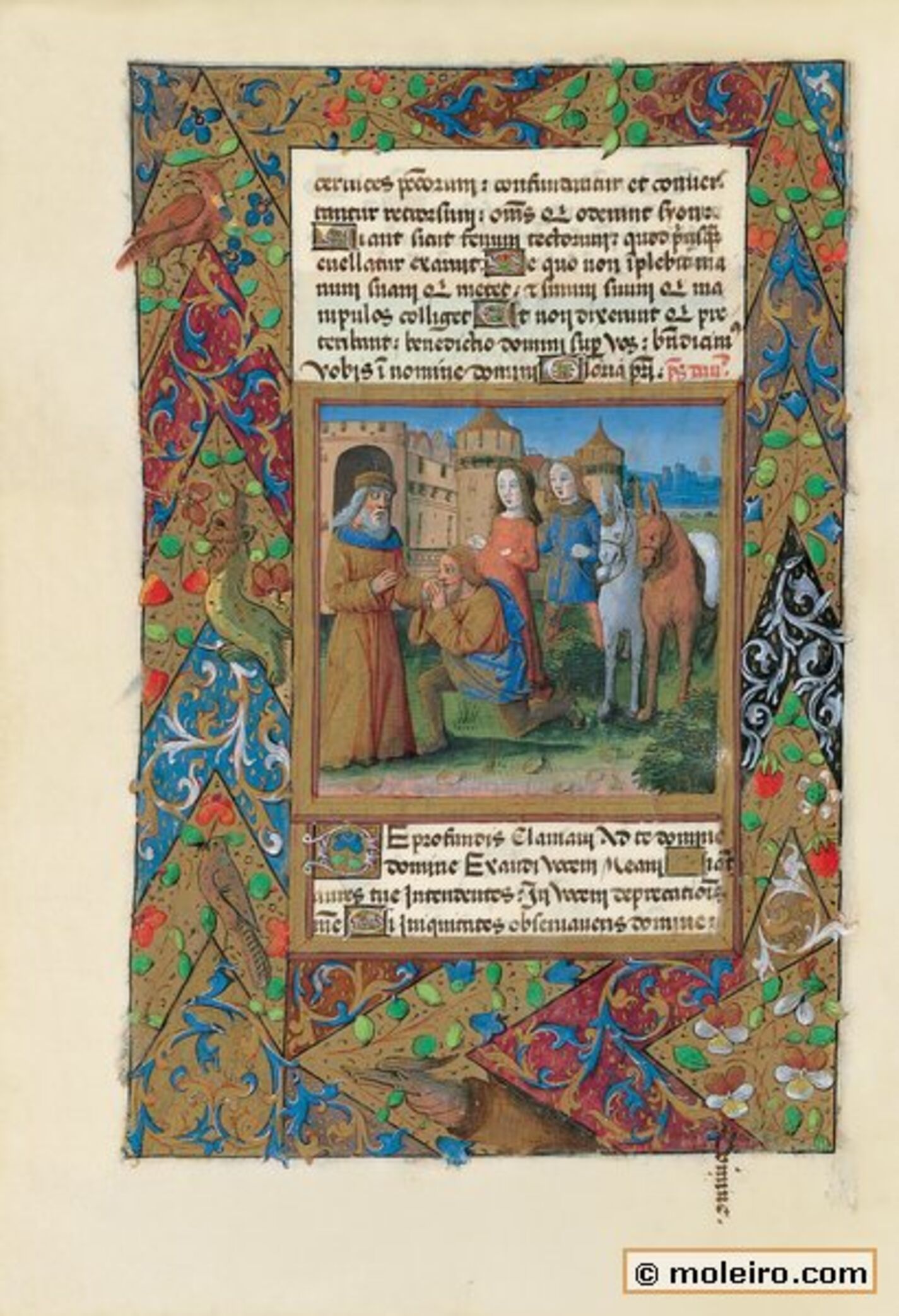 f. 41v, Tobías saluda a su padre en Nínive