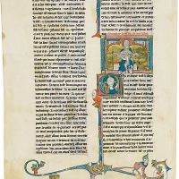 f. 22v, A Santa Trindade e inicial historiada com Cristo bendizente<br />
 