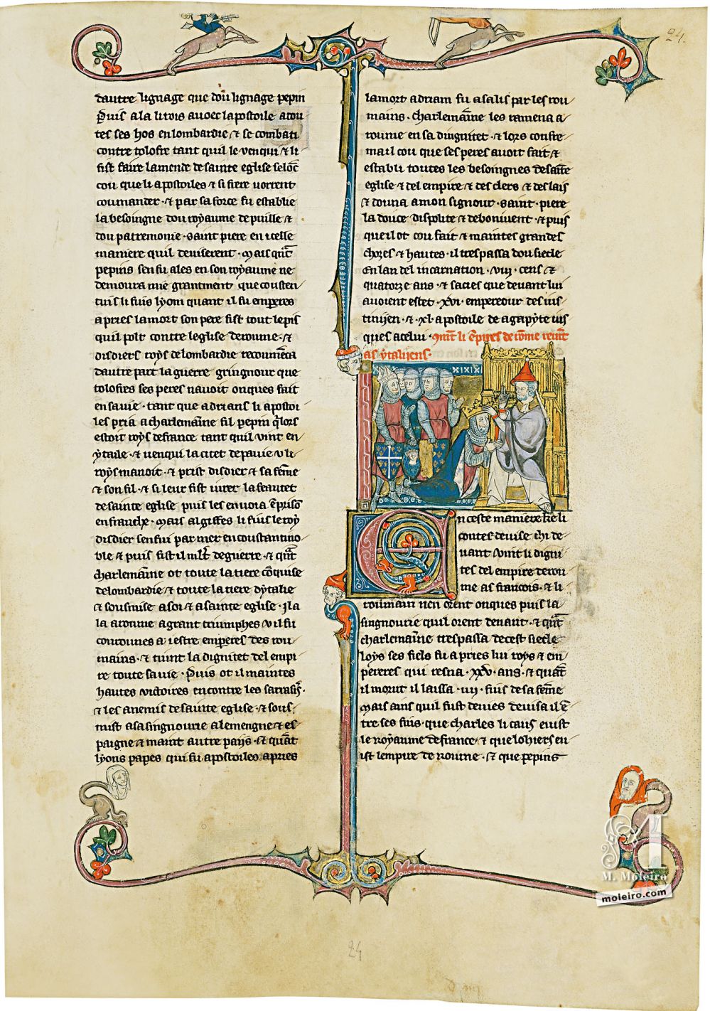 Libro del Tesoro f. 24r, El papa corona a Carlomagno emperador
