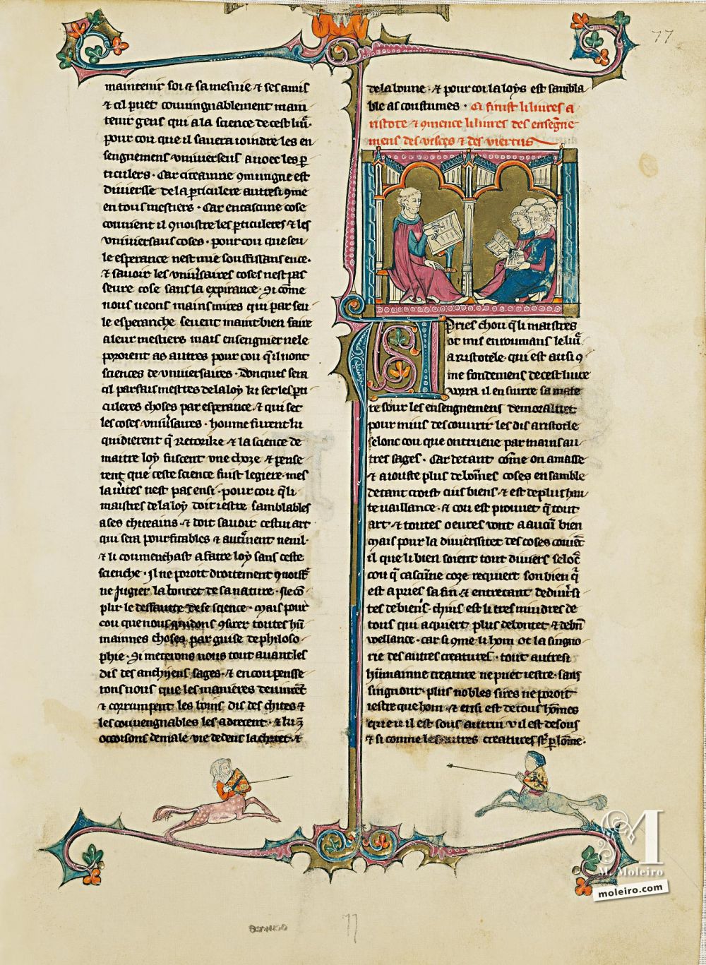 Libro del Tesoro f. 77r, De la enseñanza de los vicios y las virtudes