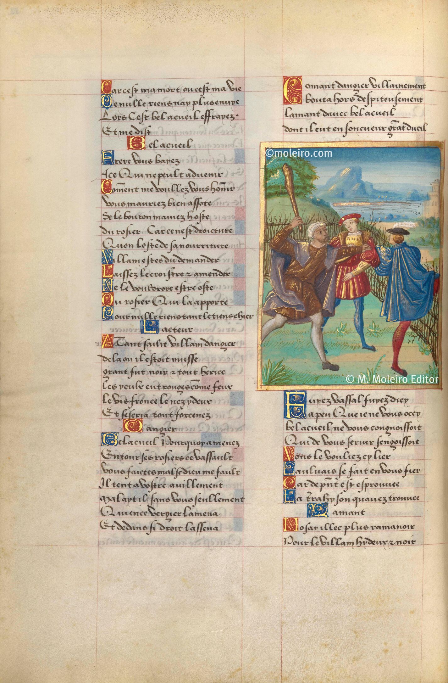 El Roman de la Rose de Francisco I Peligro echa fuera al Amante, f. 32v