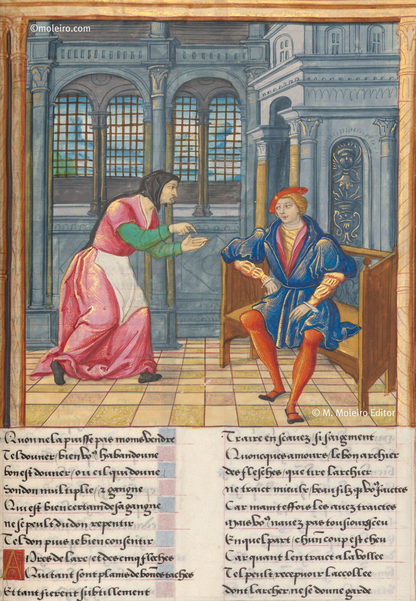 Le Roman de la Rose de Franois I La Vieille donne des conseils  Bel-Accueil, f. 128r