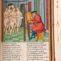Zeuxis zeichnet die Jungfrauen, f. 159r