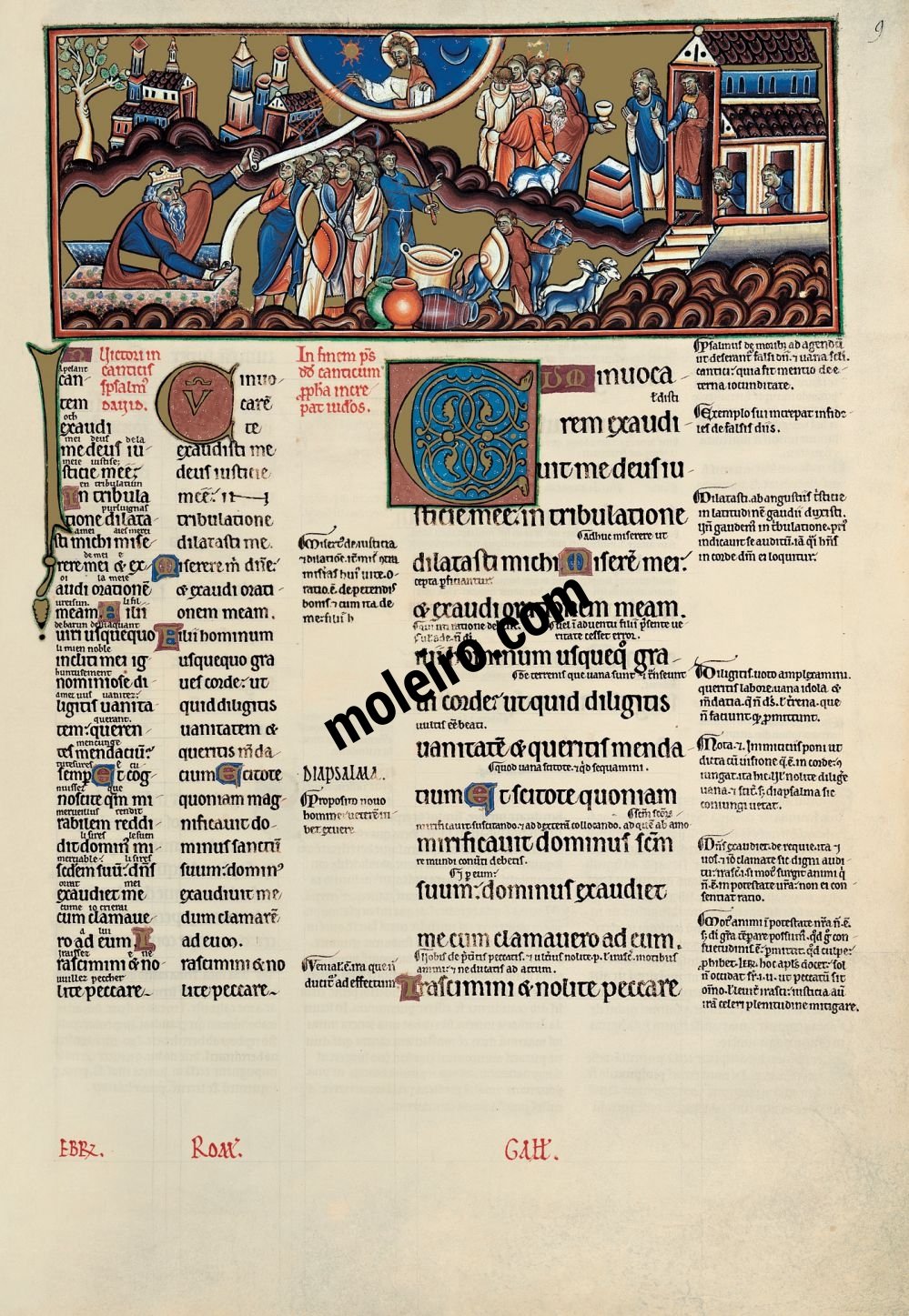 Psautier Anglo-Catalan f. 9r, psaume 4 Lorsque je l’ai invoqué, le Dieu de ma justice m’a exaucé