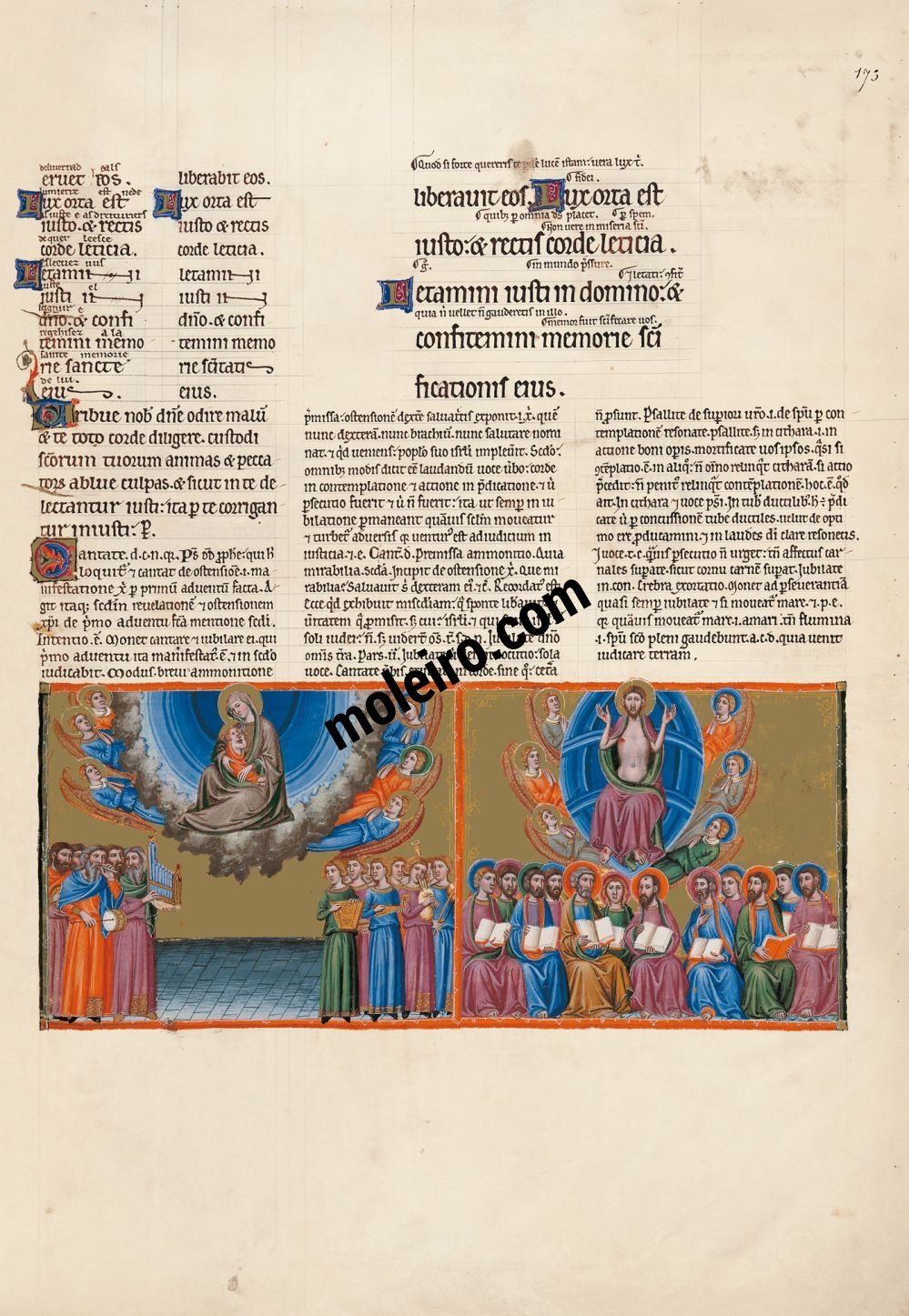 Psautier Anglo-Catalan f. 173r, psaume 97 Chantez au Seigneur un cantique nouveau, car il a opéré des merveilles