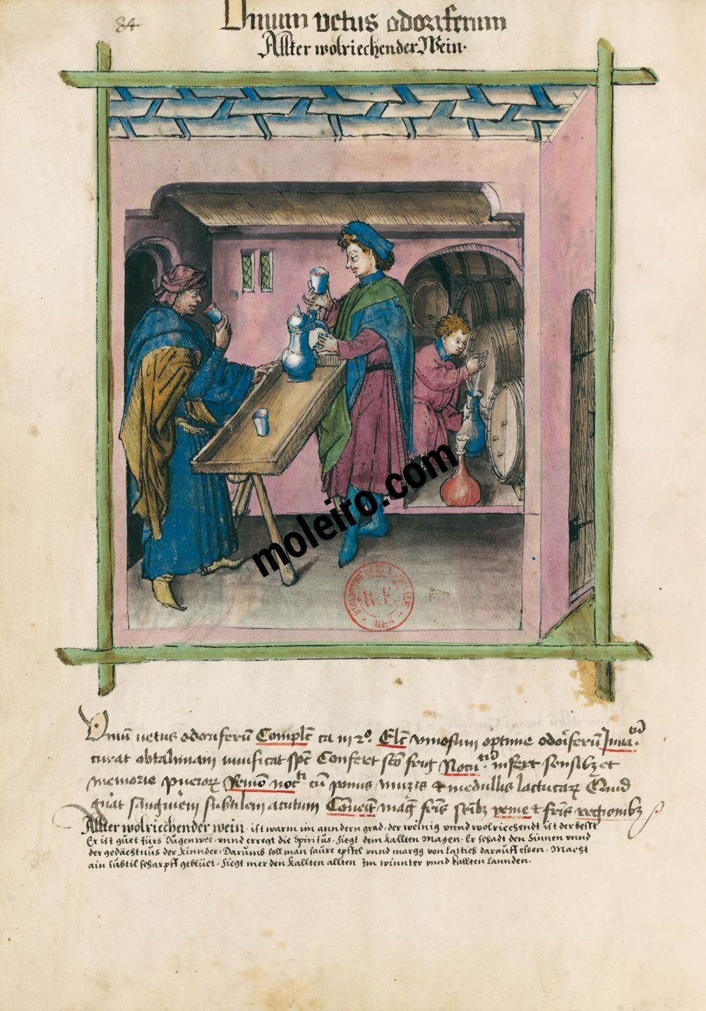 f. 84v, Vino añejo oloroso en el Tacuinum Sanitatis - Ms. Lat 9333  (XV, Renania) Bibliothèque nationale de France, París tratado medicina edad media