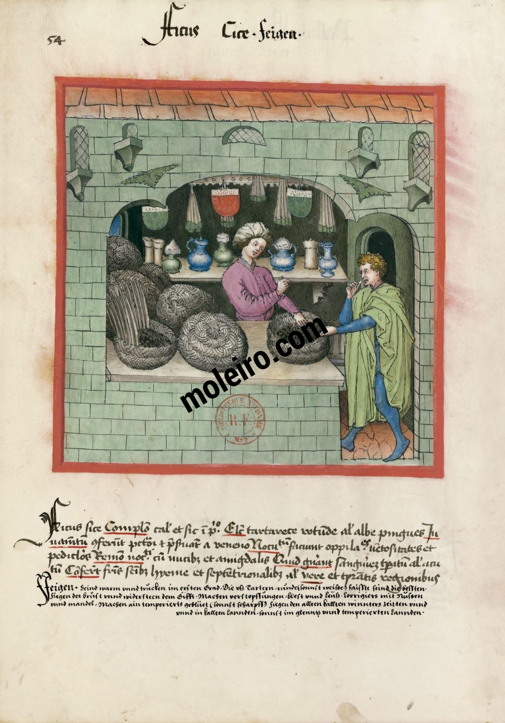 f. 54v, Higos secos en el Tacuinum Sanitatis - Ms. Lat 9333  (XV, Renania) Bibliothèque nationale de France, París tratado medicina edad media