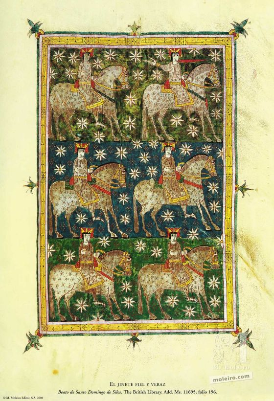 Mappe mit 12 Postern aus dem Beatus von Liébana, Kodex aus Santo Domingo de Silos Der treue und wahrhafte Reiter, f. 196
