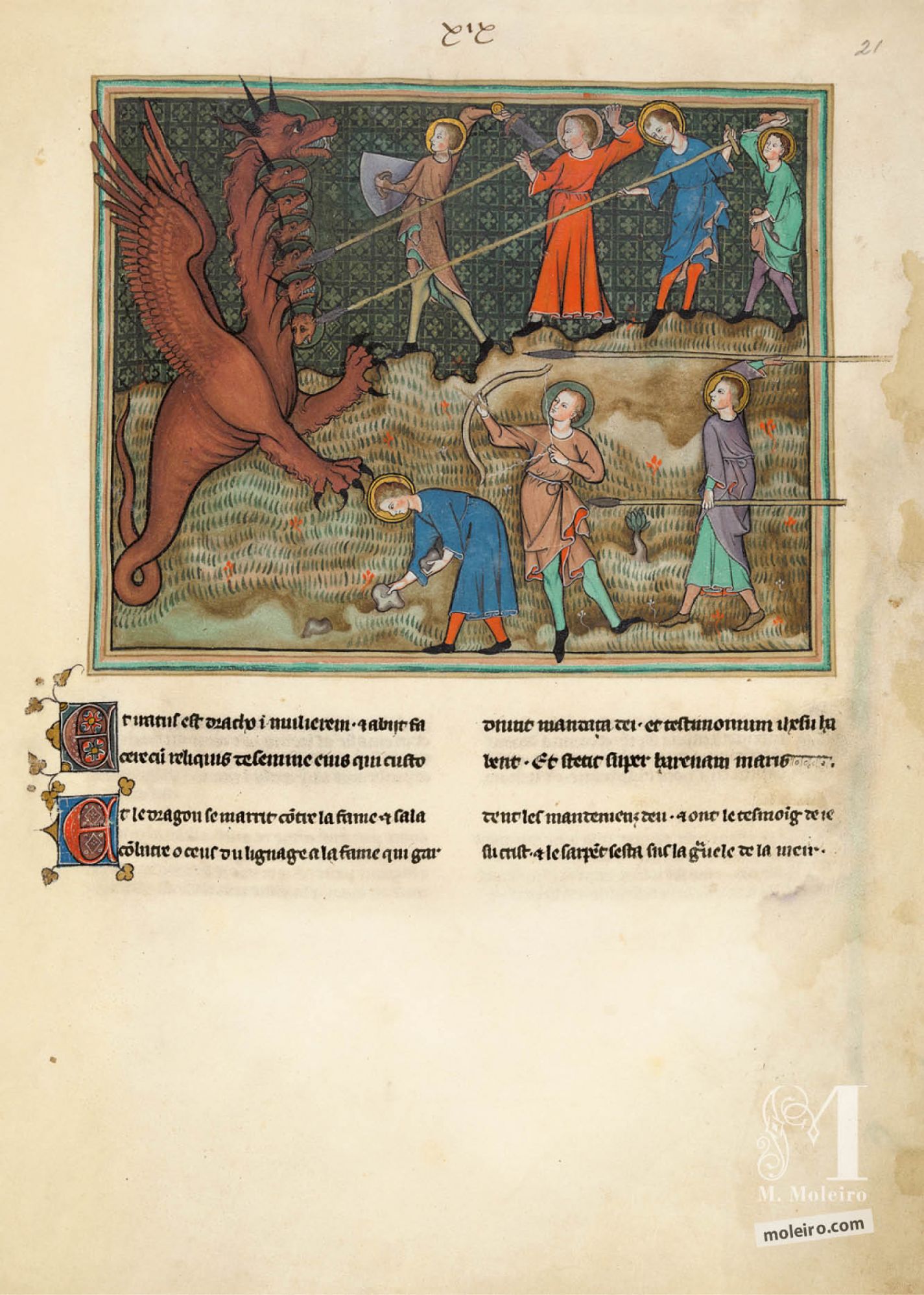 f. 21r · El linaje de la Mujer combate contra el Dragón