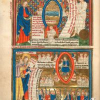 f. 10v · Les quatre vents retenus. Louange de la foule innombrable. (Ap. 7, 1-4 et Ap. 7, 9-12)