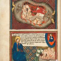 f. 42v · The devil, the beast and the false prophet cast into the pool of fire. The Final Judgement (Ap. 20, 7-10 and Ap. 20, 11-15)