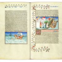 Naufragio della flotta mongola, f. 73v / La flotta mongola conquista la citt� dei suoi nemici, f. 72