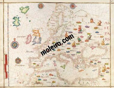 Map of Europe from Diogo Homem´s Universal Atlas 1 identical illumination