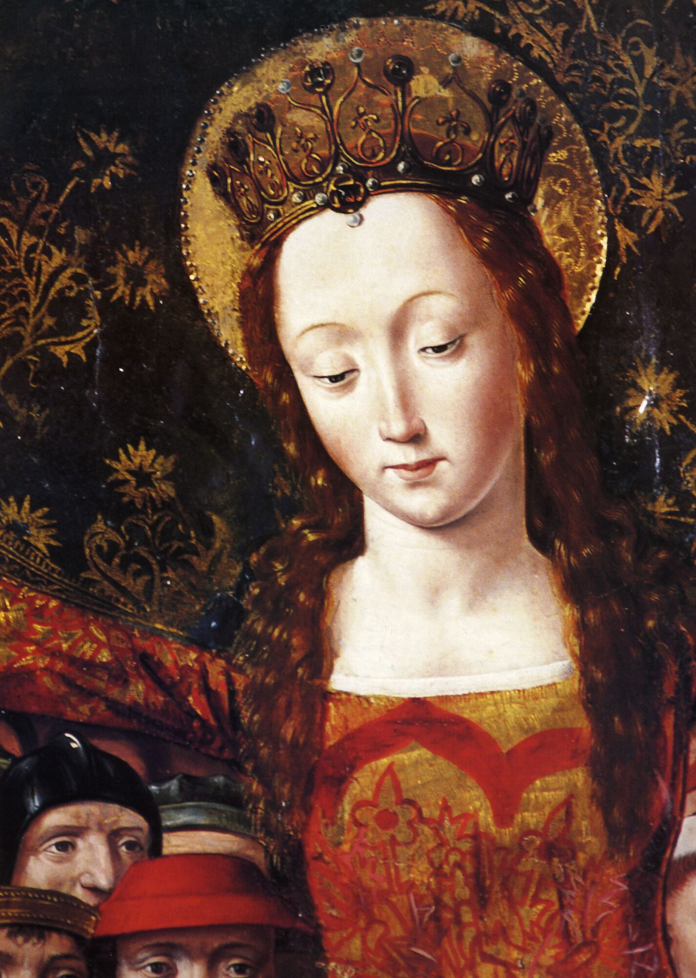 Maestro de Santa María del Campo,Virgen de la Misericordia (detalle), finales del siglo XV. Museo Arqueológico, Madrid.