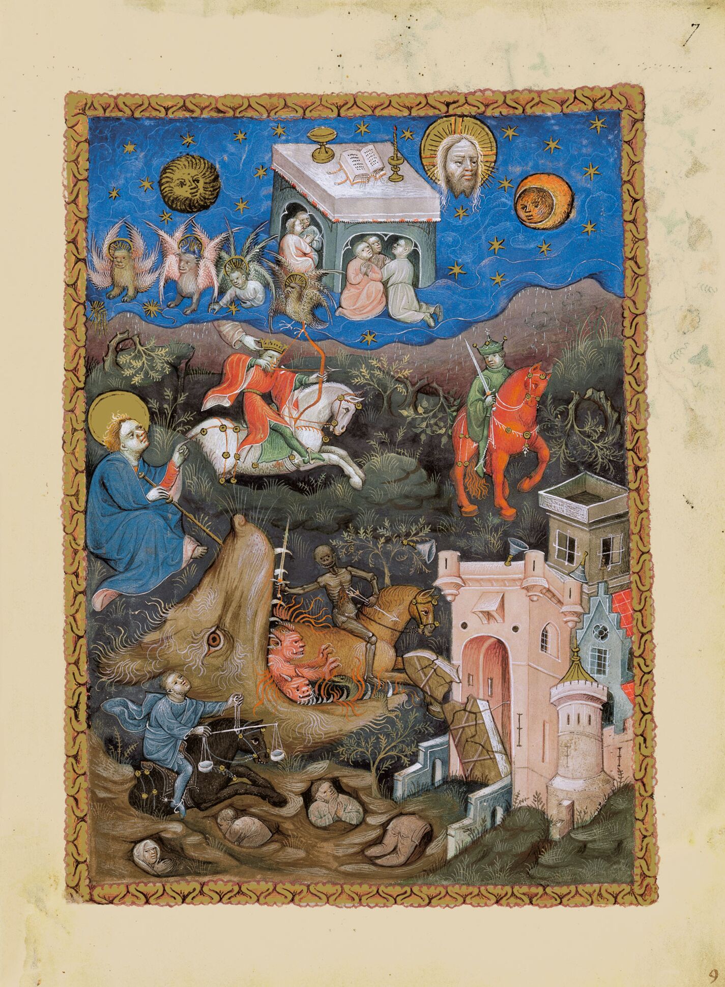 f. 7r, Los cuatro jinetes del Apocalipsis