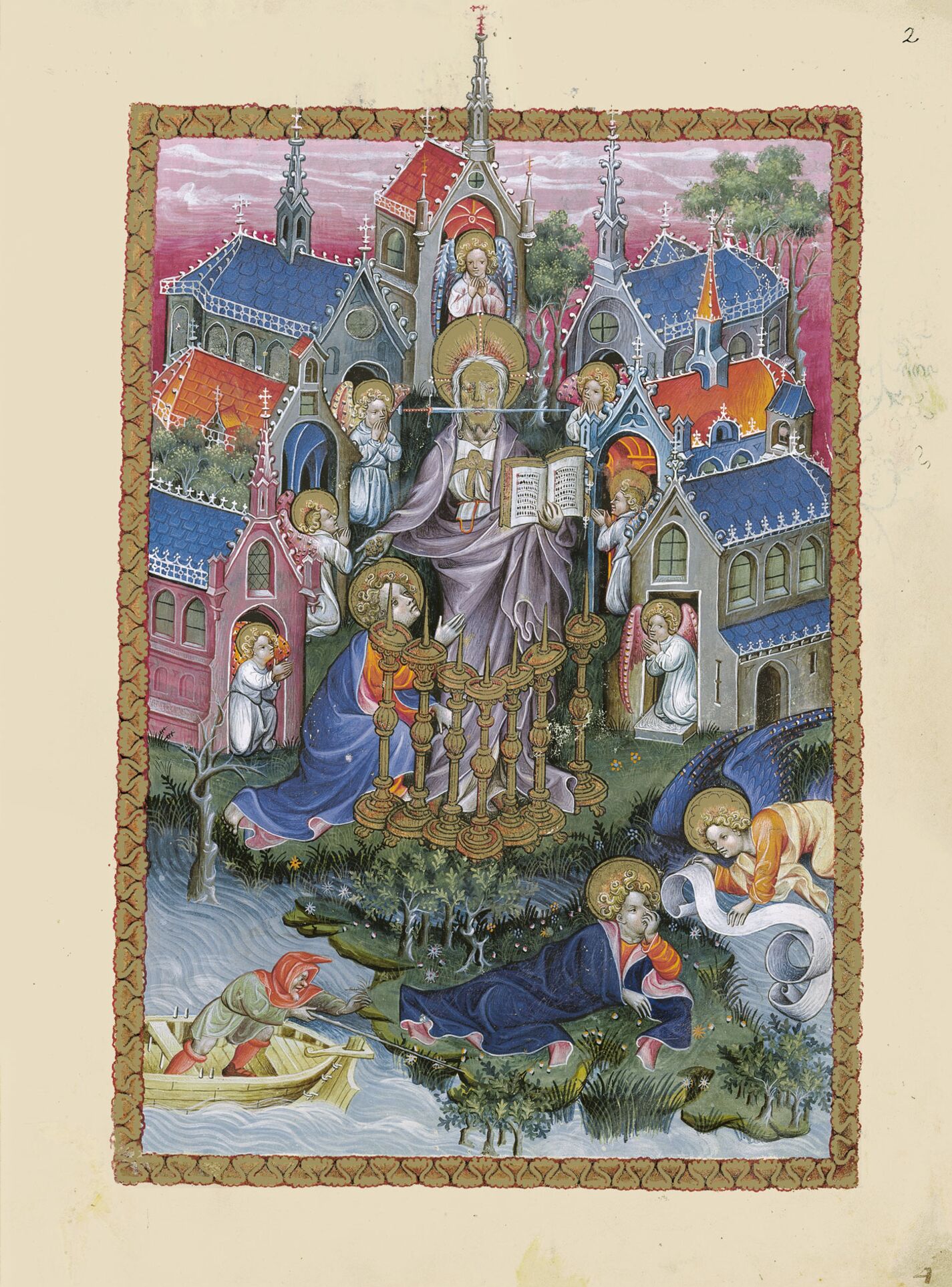 <p>f. 2r, Visión de Cristo entre las siete Iglesias de Asia</p>