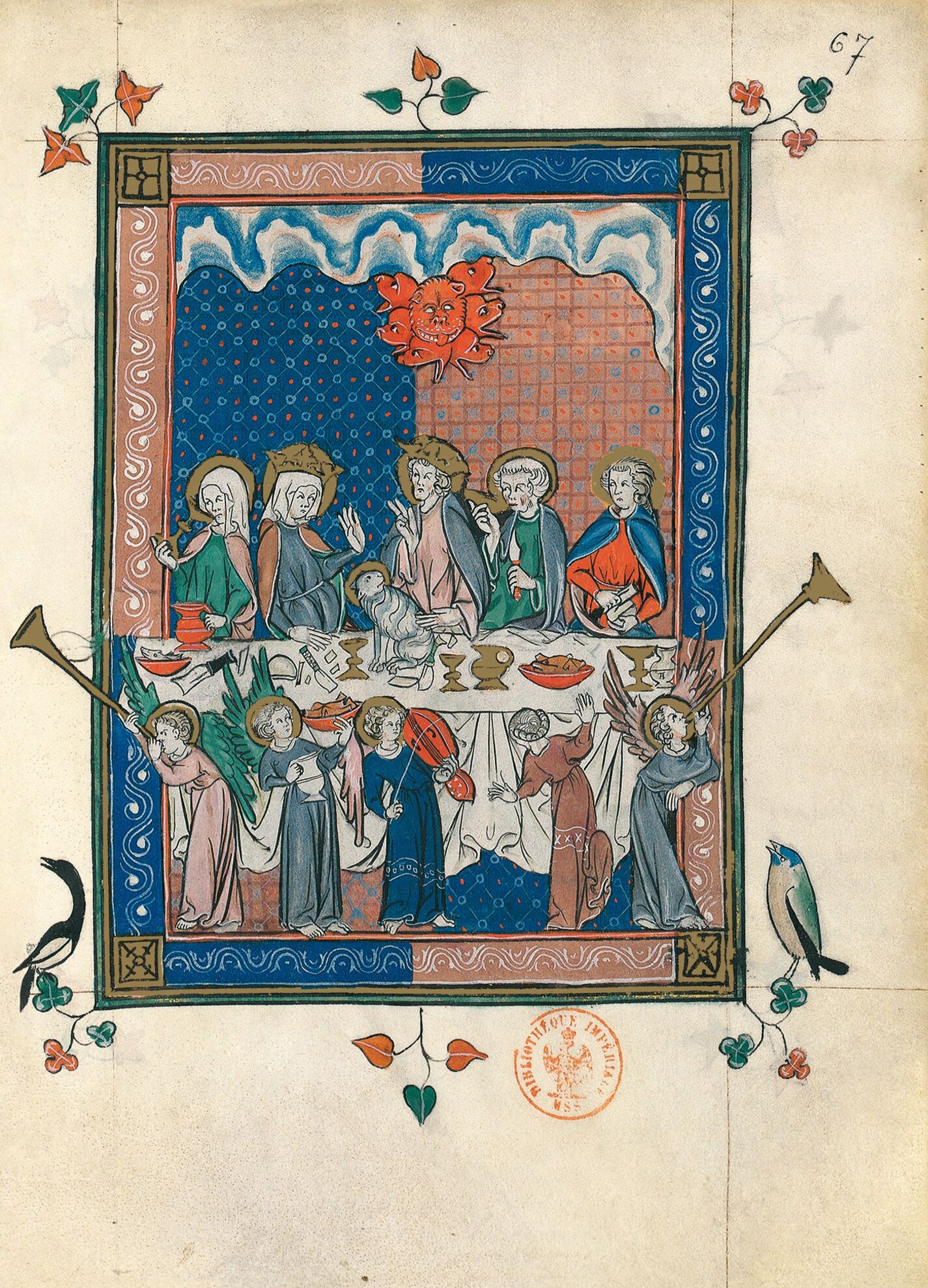 f. 67r, Las bodas del Cordero (Ap. 19, 5-8)