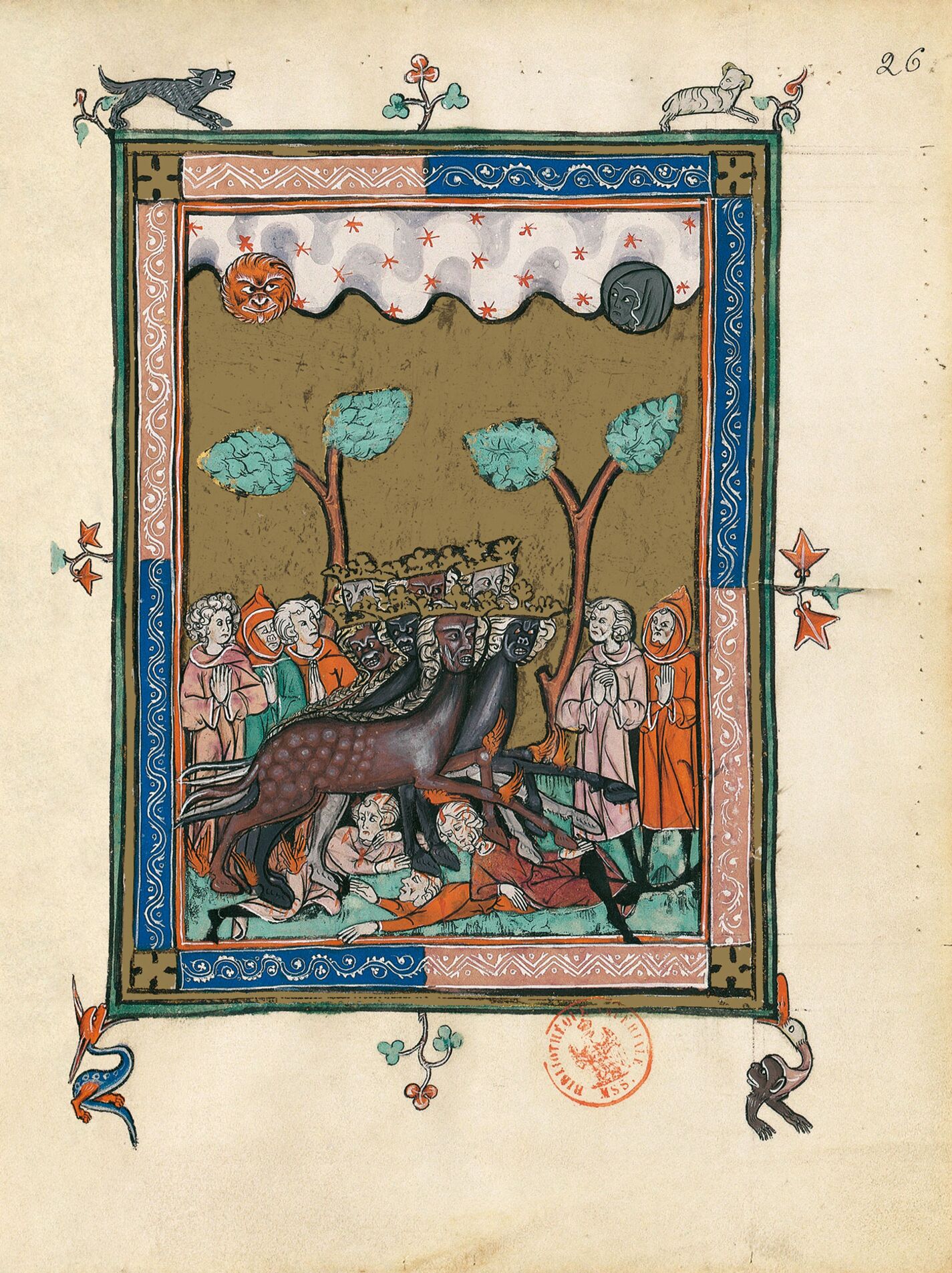 f. 26r, Las langostas (Ap. 9, 5-7)