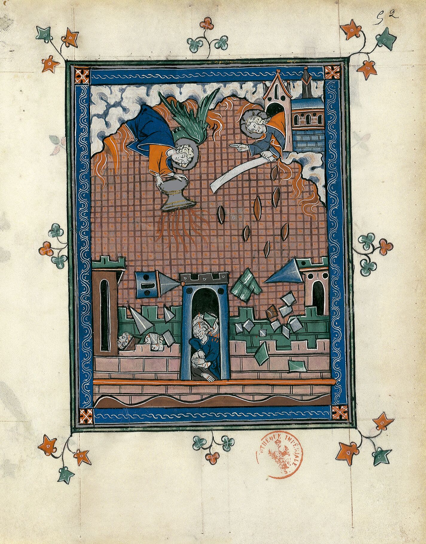 f. 52r, La séptima copa (Apocalipsis 16, 17-18)