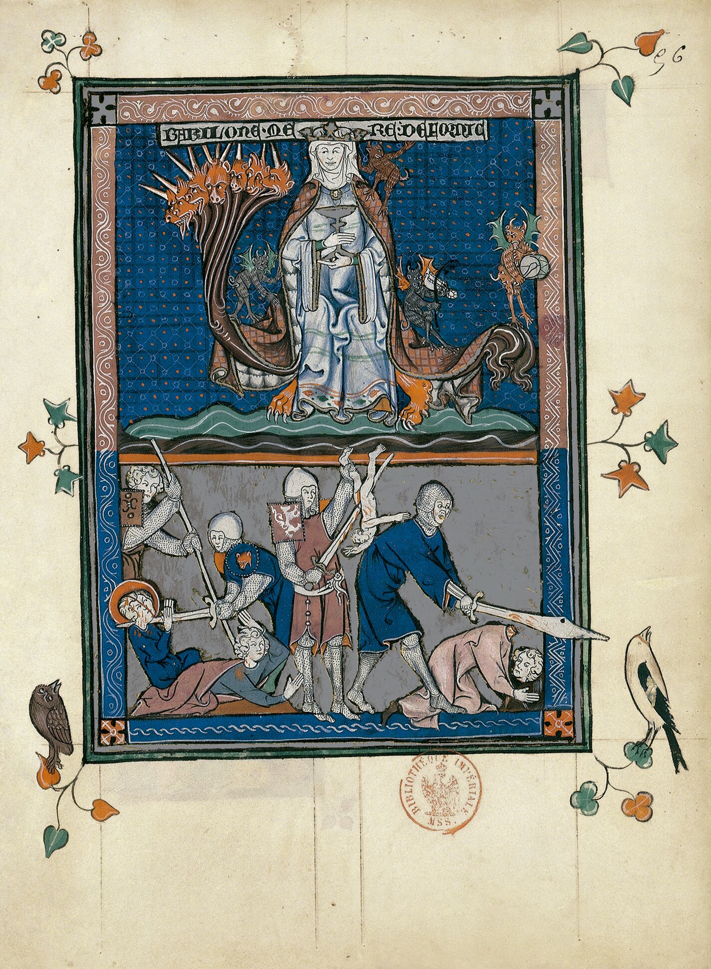 f. 56r, La gran Prostituta (Apocalipsis 17, 3b-6)