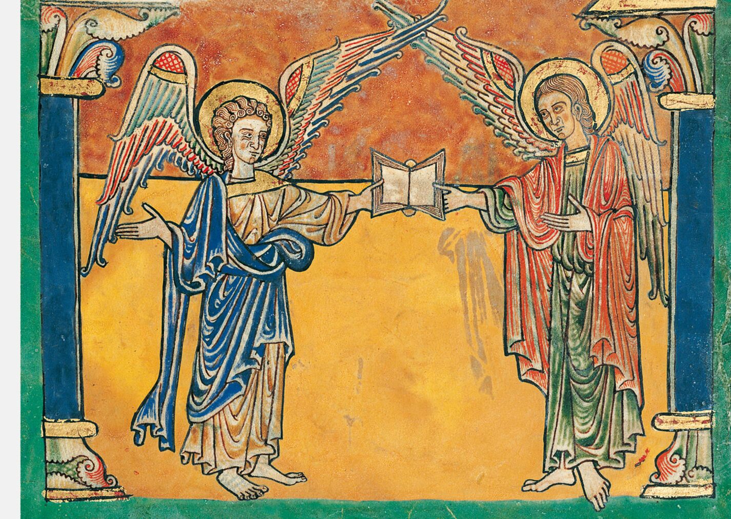 f. 9r, Ángeles con el evangelio de Mateo