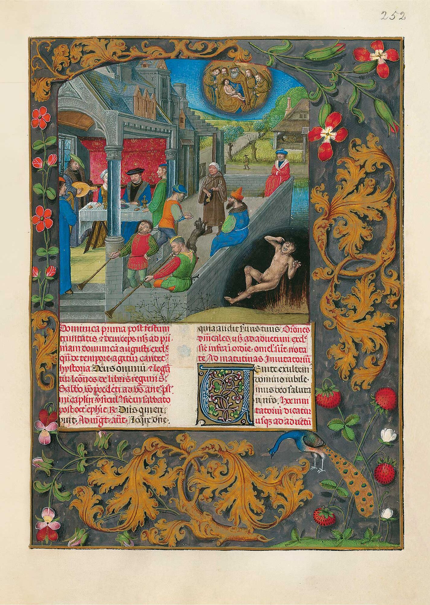 f. 252r, Parábola de Dives y Lázaro