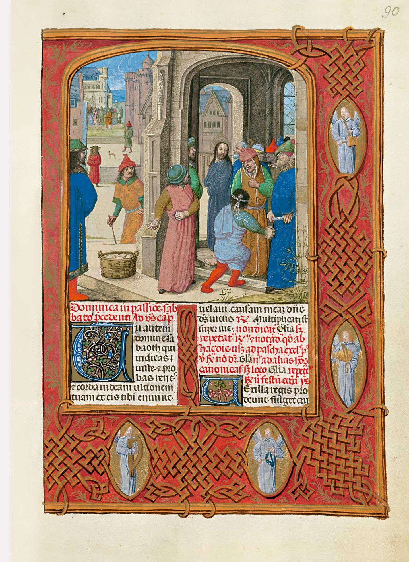 f. 90r, Los judíos amenazan con lapidar a Cristo</p>