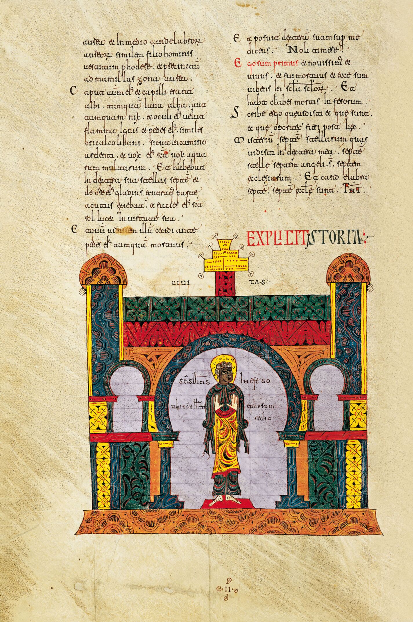f. 23v, San Juan ante la ciudad de Éfeso