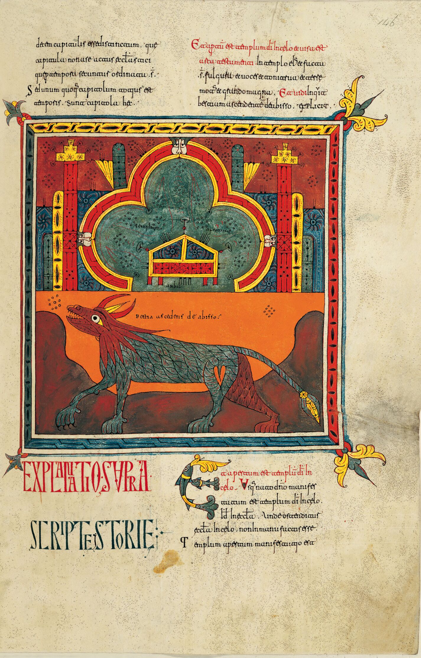 f. 146r, El Templo con el arca de la alianza, y la bestia que surge del abismo
