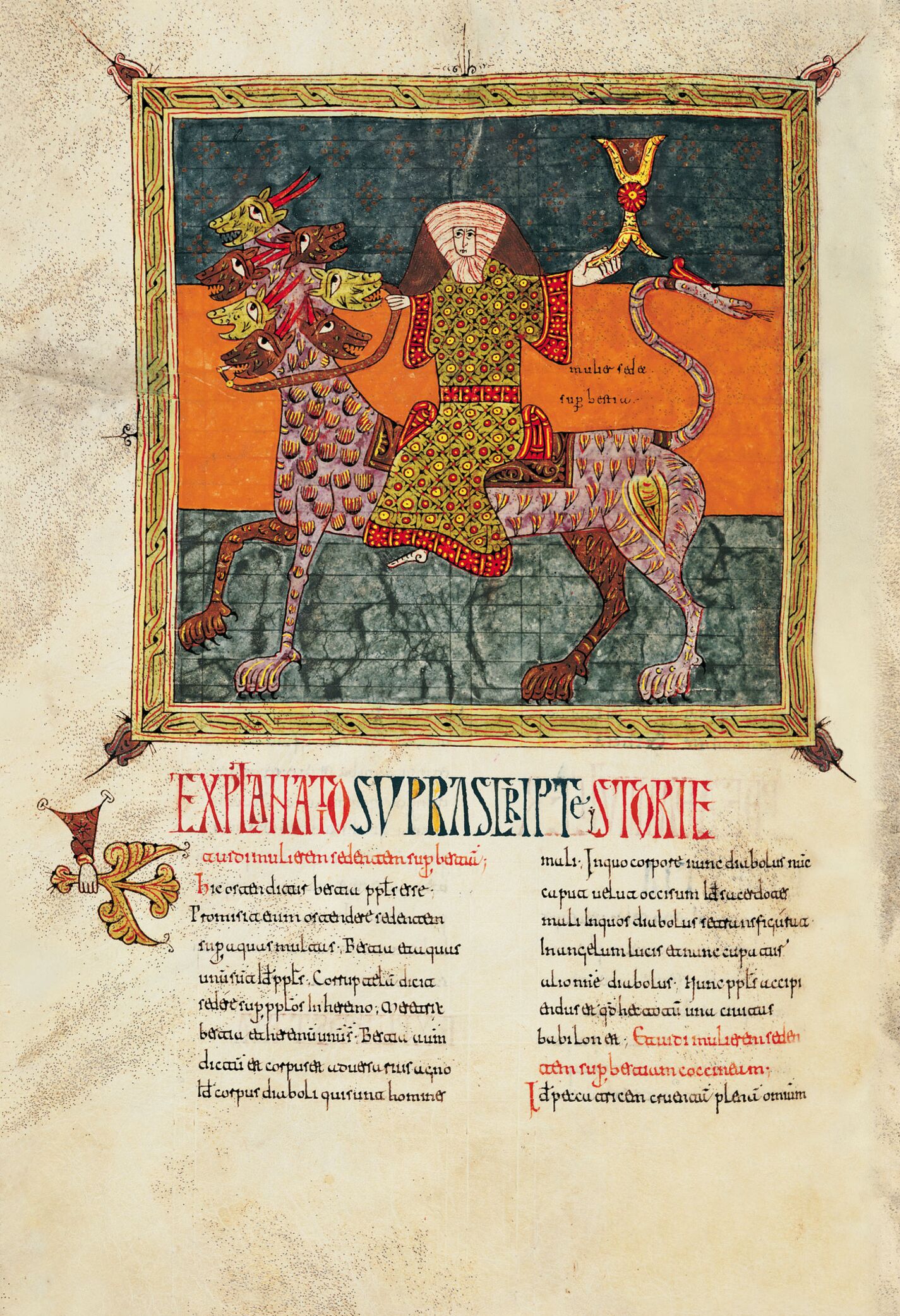 f. 183v, La mujer sobre la bestia de siete cabezas