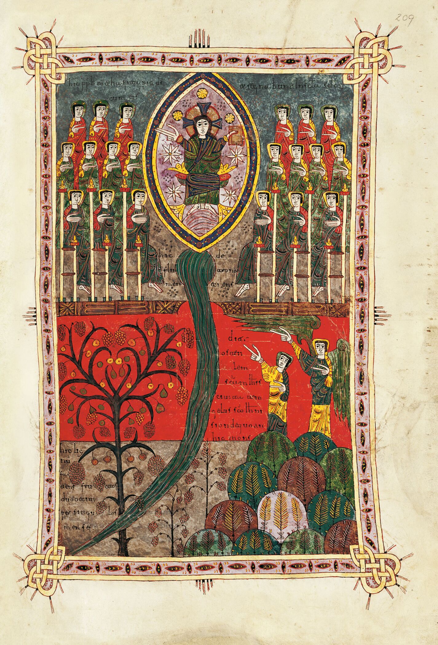 f. 209r, Cristo en su trono y el río de la vida