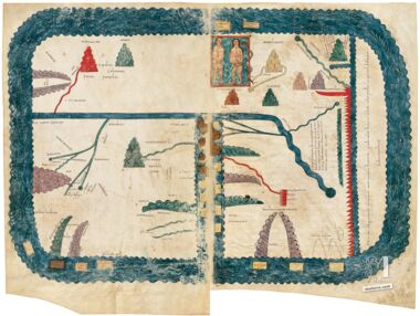 Lamina del Mappa mundi del Beato di Liebana, codice di Girona.  1 lamina quasi originale