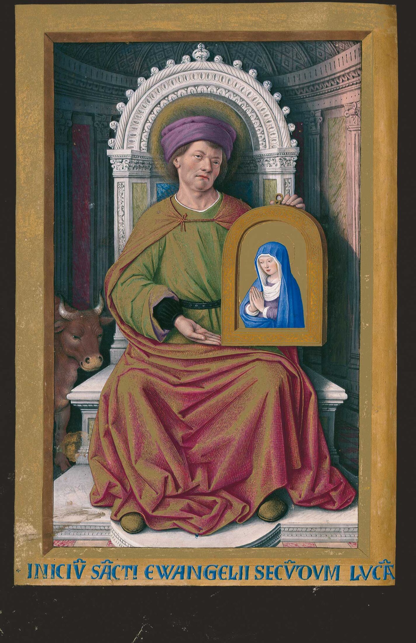 f. 19v, San Lucas presentando el retrato de la Virgen