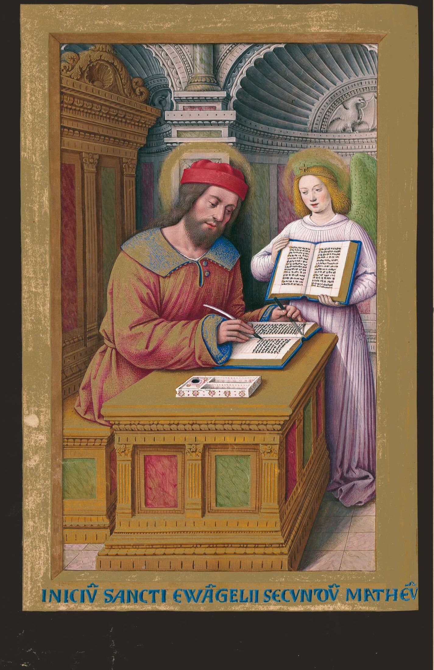 f. 21v, San Mateo escribiendo