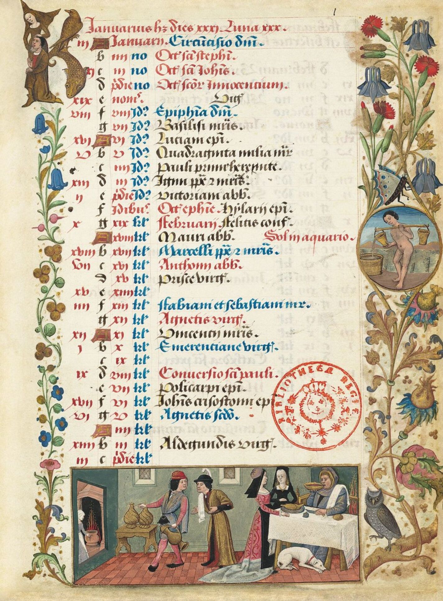 Calendario: enero (f. 1r)