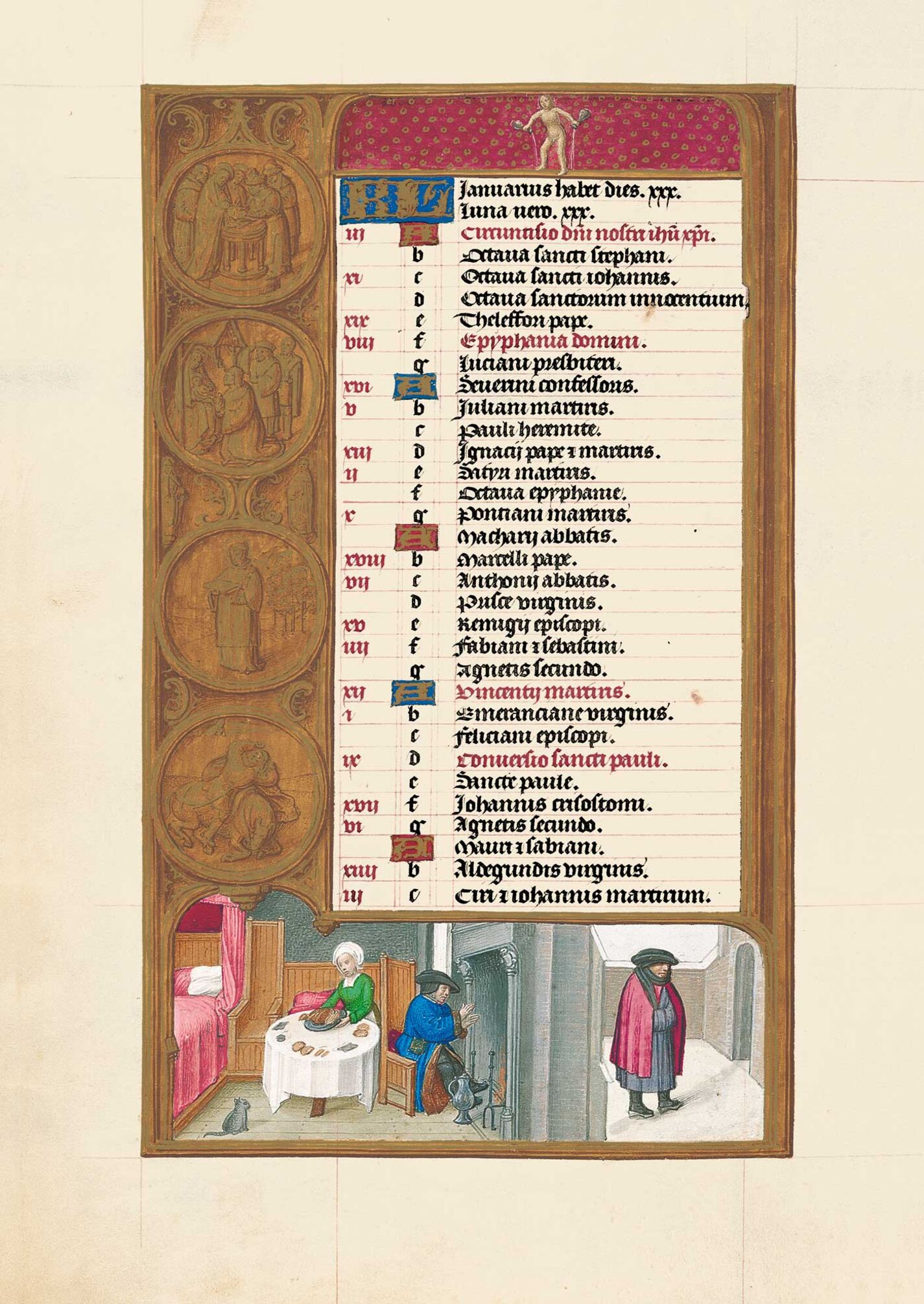 f. 1v, Calendario, Enero