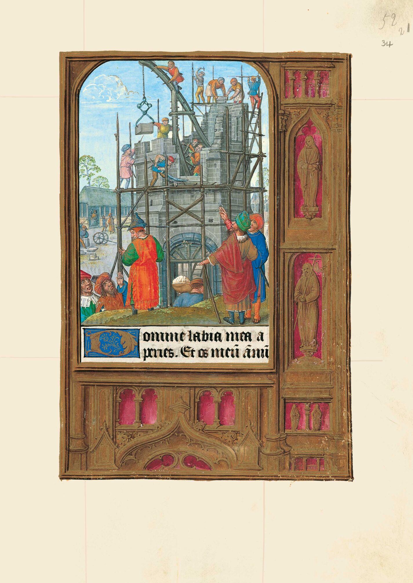 f. 34r, La construcción de la Torre de Babel