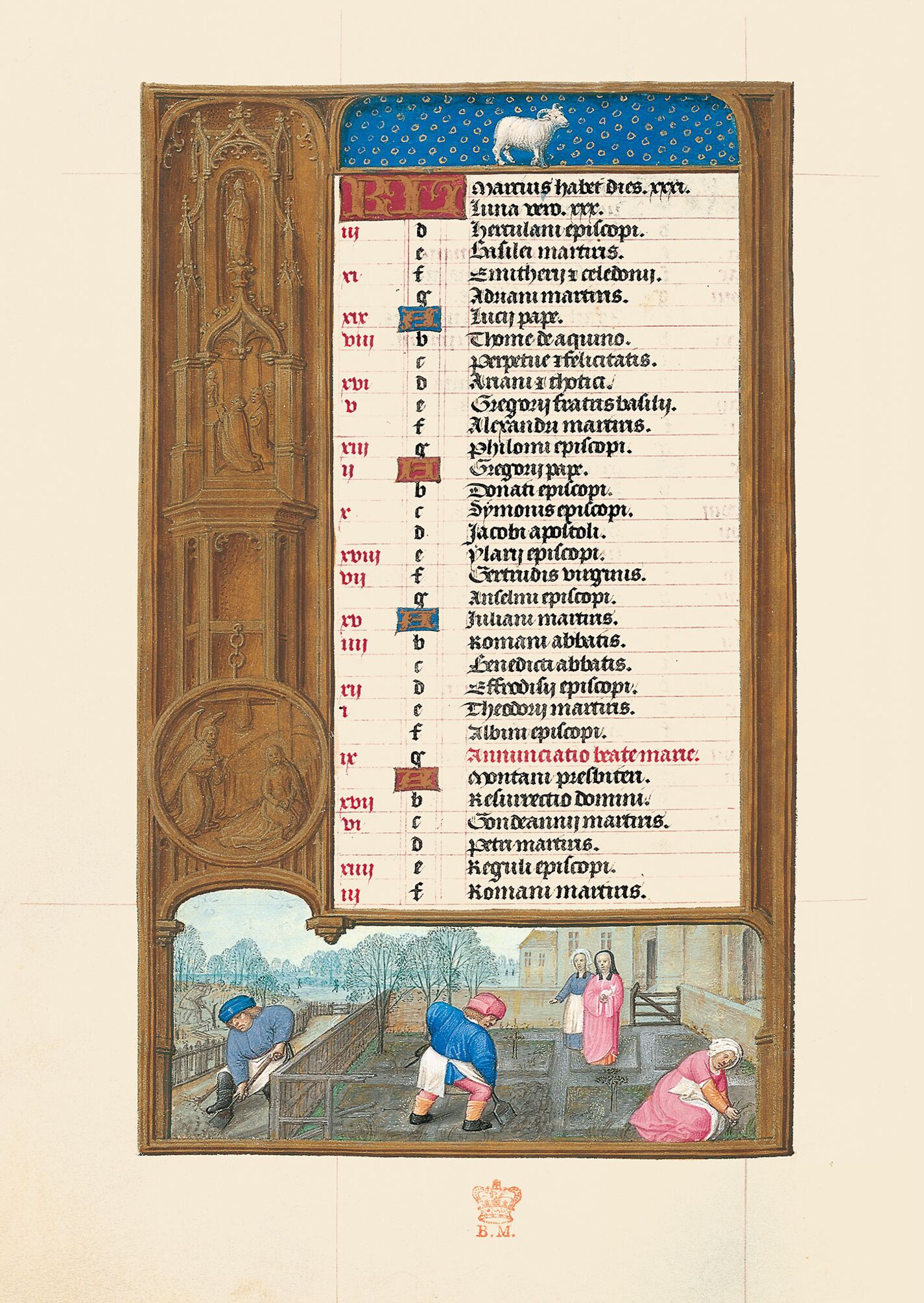 f. 2v, Calendario, Marzo