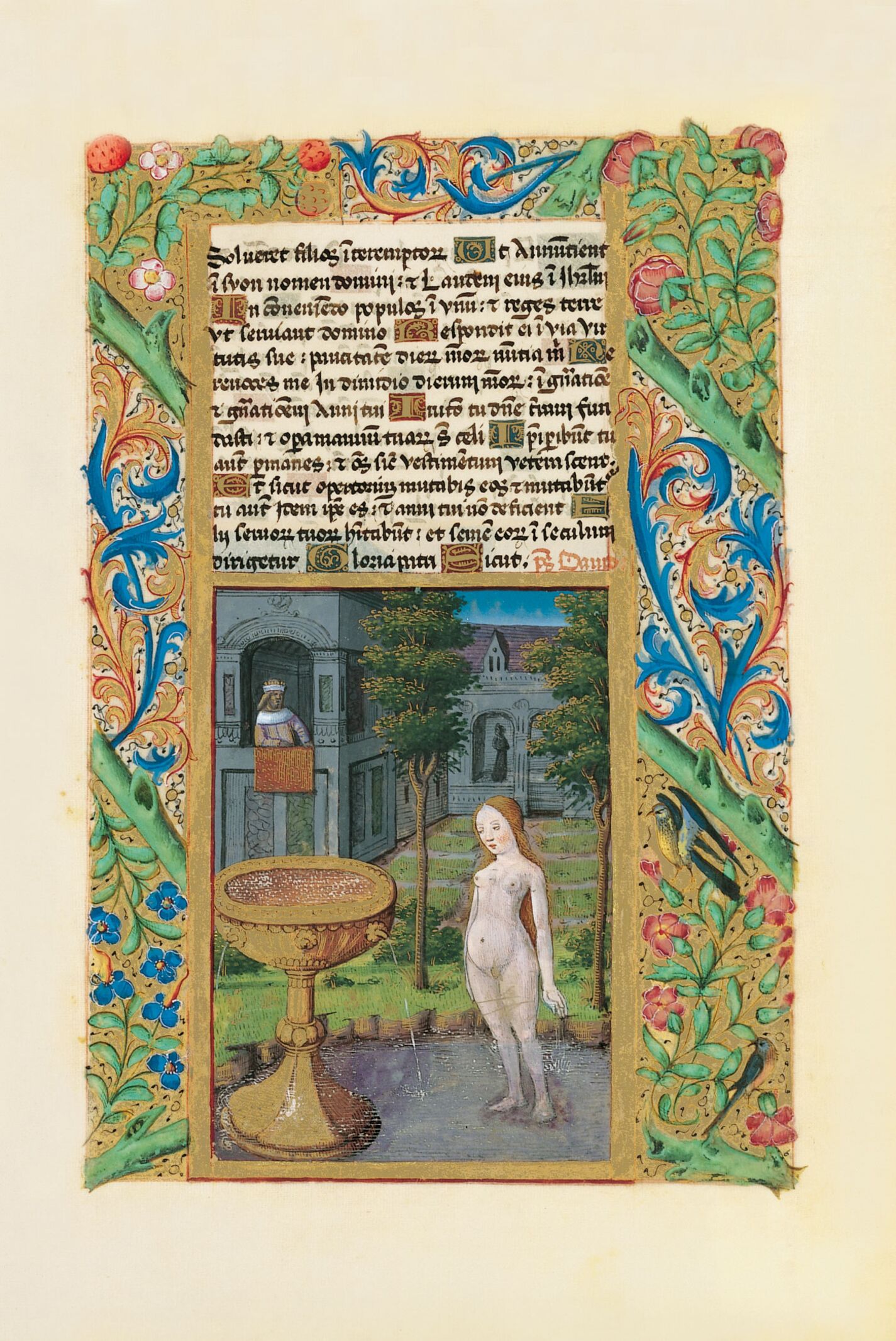 f. 58r, El baño de Betsabé