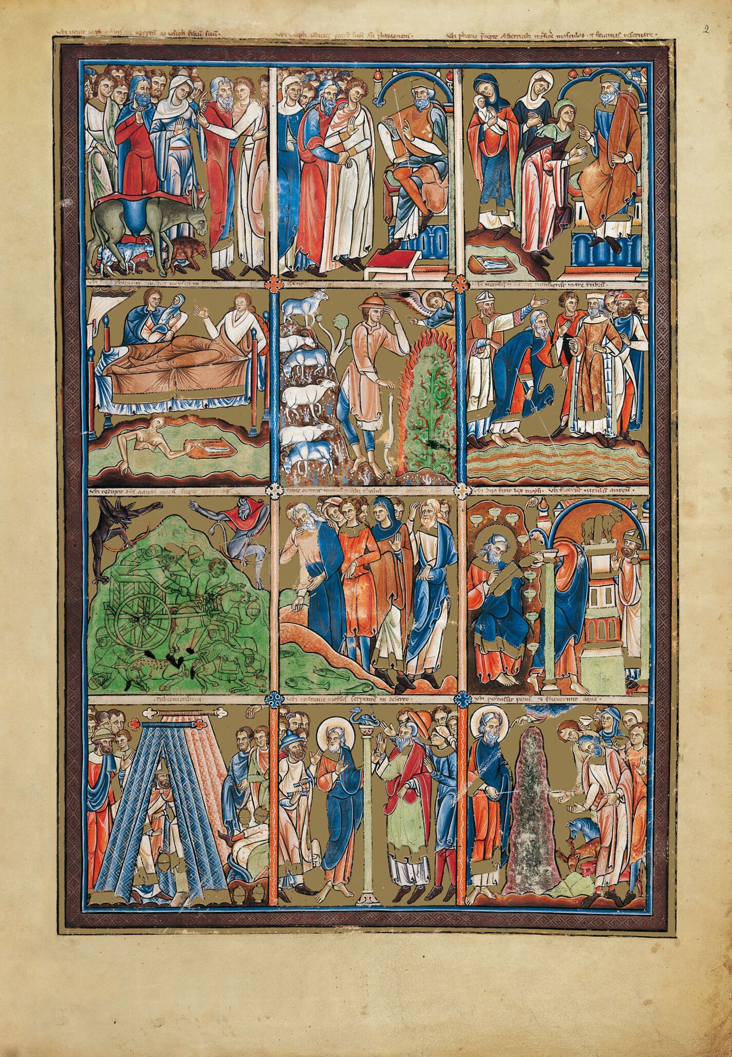 f. 2r,  Escenas del Antiguo Testamento: la Creación - el Éxodo