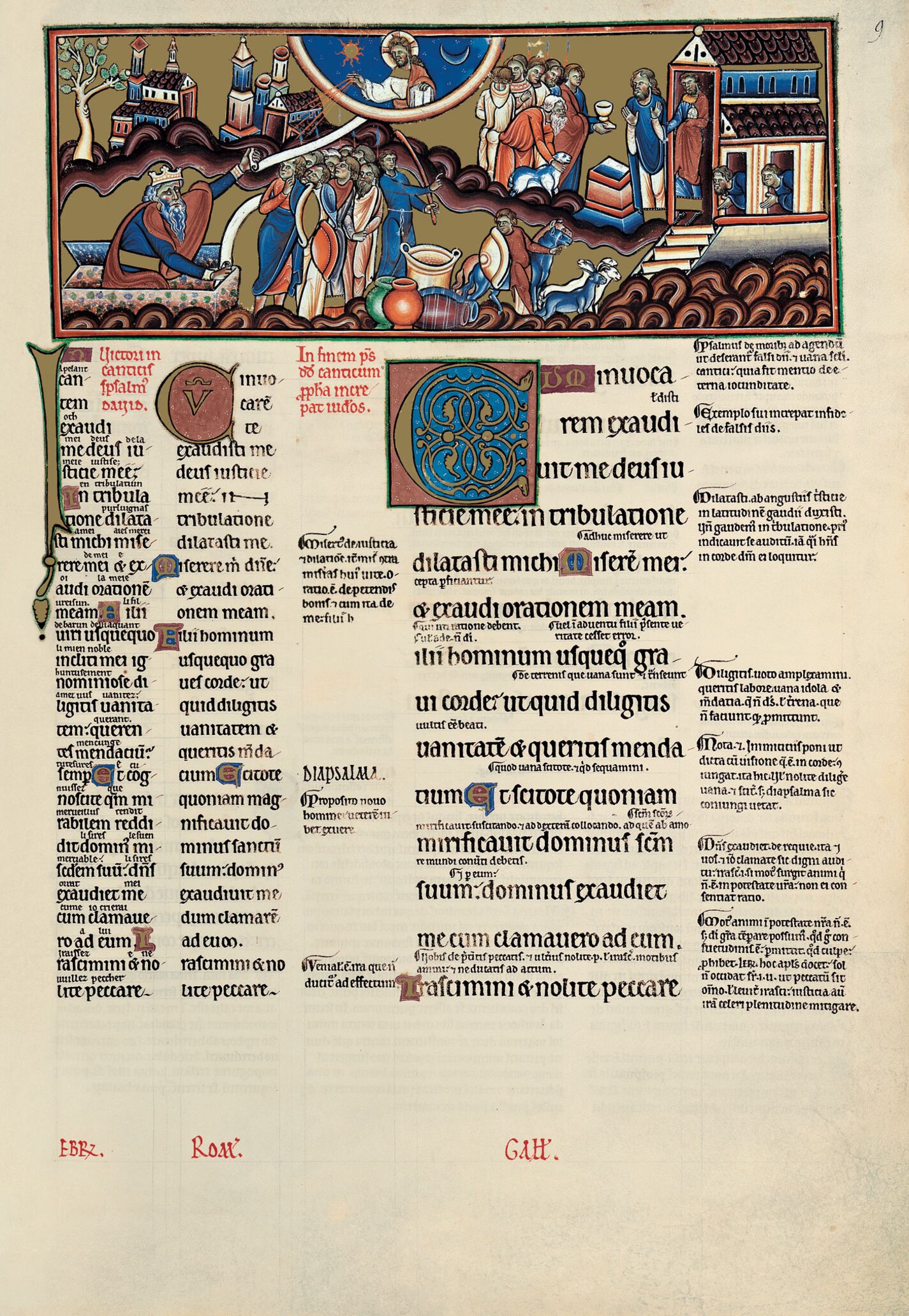 f. 9r, salmo 4  Cuando lo invoqué, Él me atendió, oh Dios de mi justicia