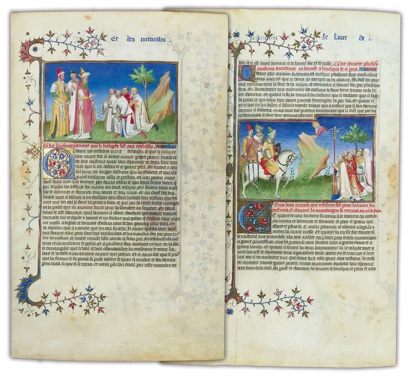 Il Libro delle meraviglie del mondo, Marco Polo - Odorico da Pordenone f.10 Il crudele califfo e i cristiani // 10v, il guercio, i cristiani e il miracolo della montagna